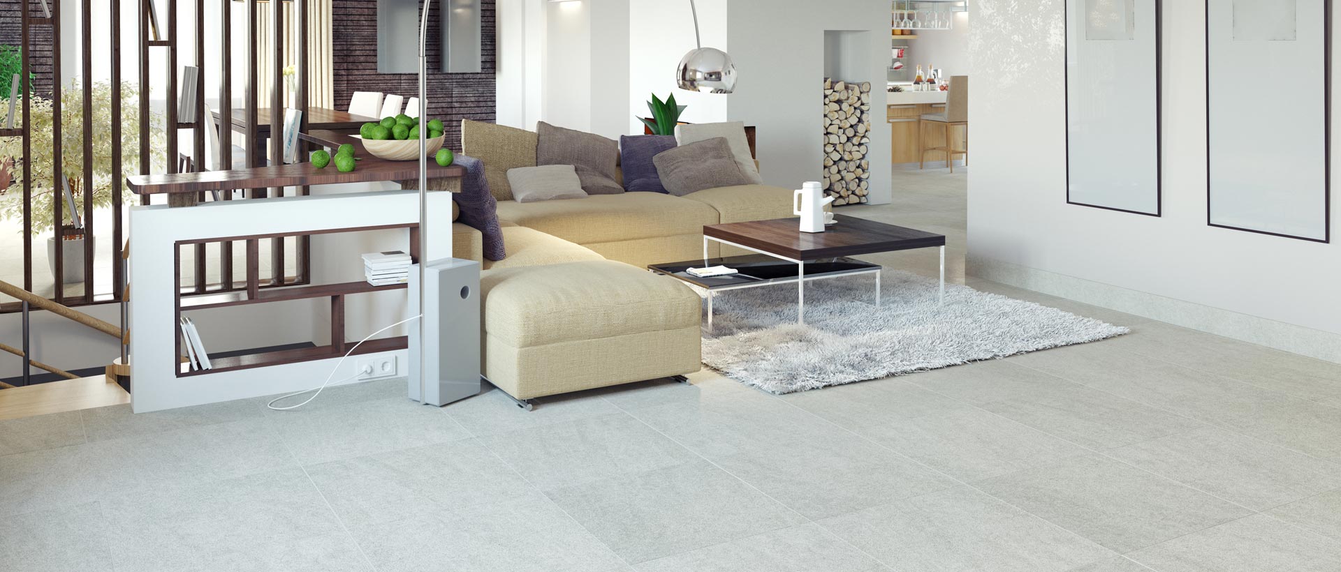 Fliesen Steinzeug im Wohnzimmer und auf Treppen Fliesen